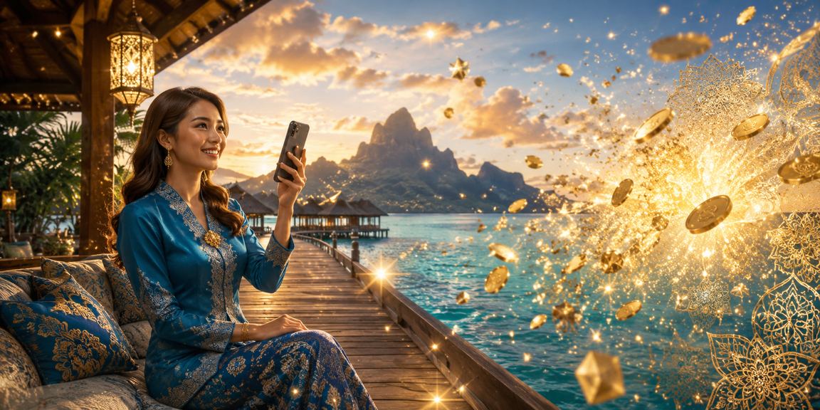 Pemain kasino mudah alih di Sabah menggunakan telefon pintar dengan pakaian baju kurung